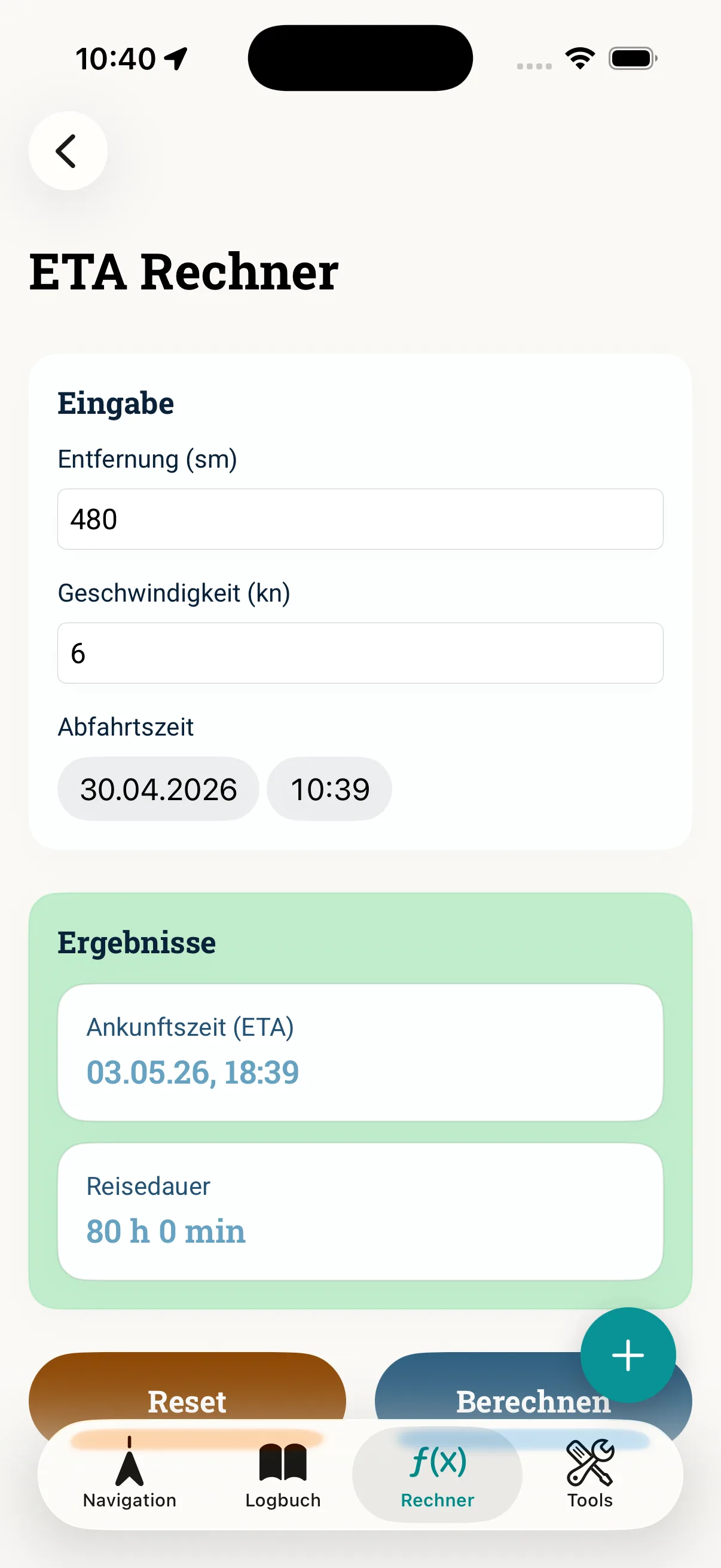 NauticCalc App-Screenshot