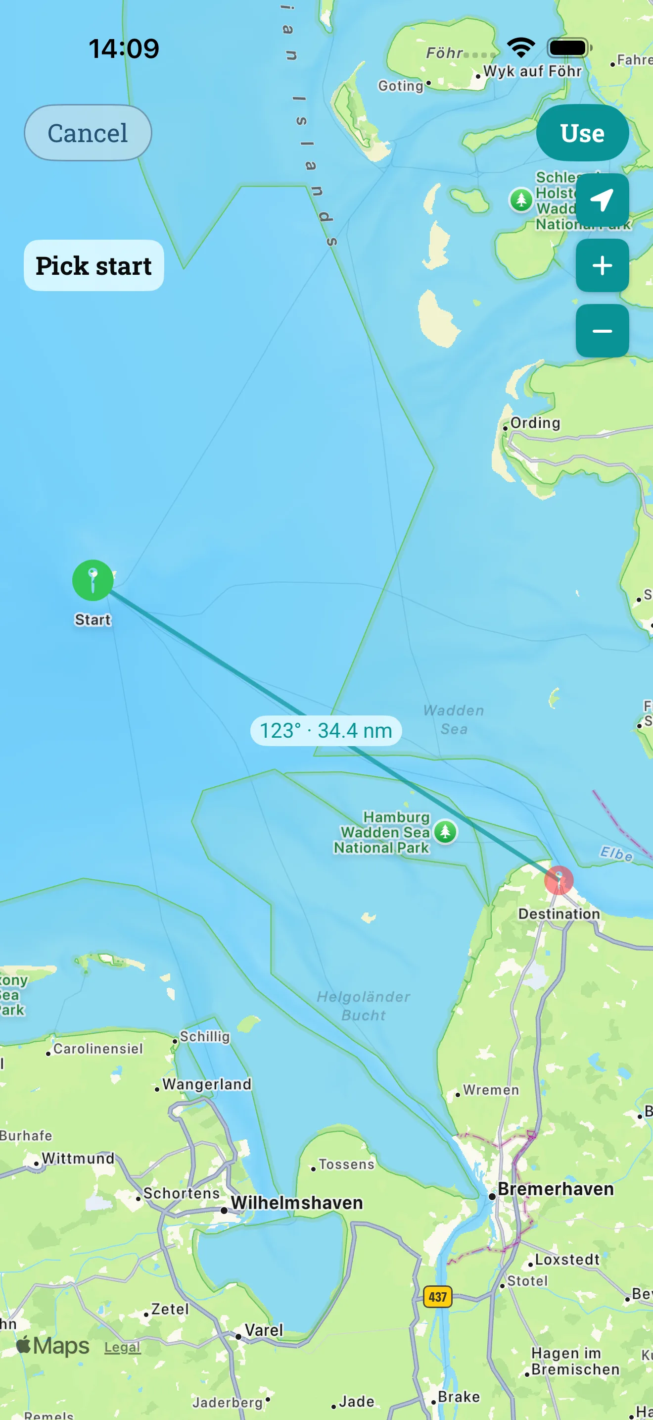 Passage briefing: route and leg on the map