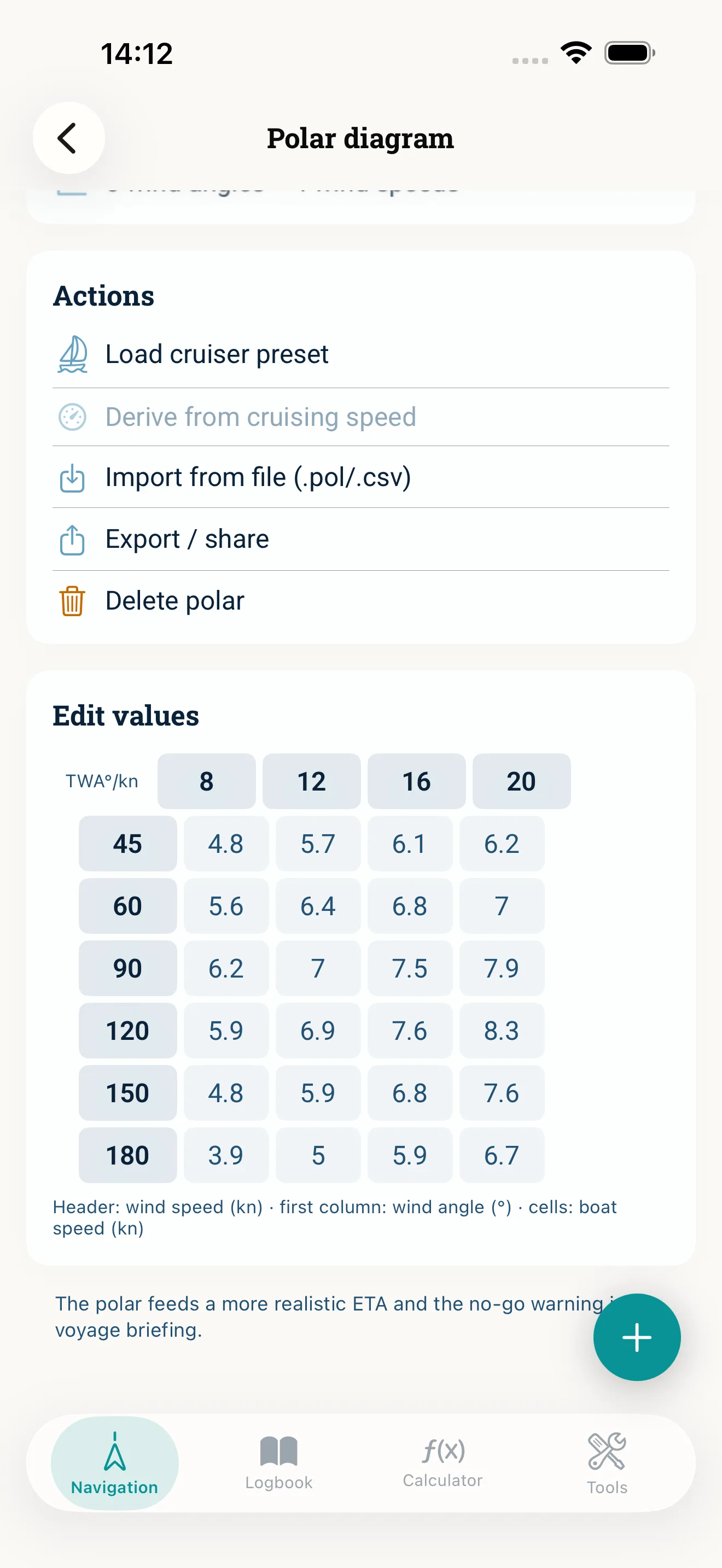 NauticCalc app screenshot
